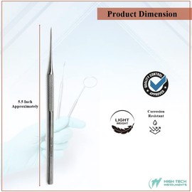 Dental Probe Explorer #1 Made of Stainless Steel Reusable Tool Plaque Remover Tooth Pick Pointed End Suitable for Professional or Personal Use & Pet Oral Hygiene Care with Knurled Handle