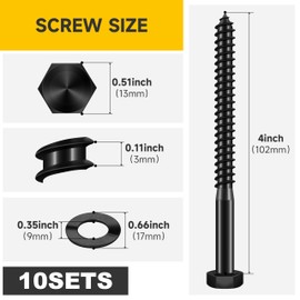 (10Sets) 5/16" x 4" Hex Head Lag Bolts, Heavy Duty Lag Screws with Washers, 304 Stainless Steel Bolts 18-8, Lag Screws Wood Screws, Partial Thread Black Oxide, 5/16 Bolt by Mywish
