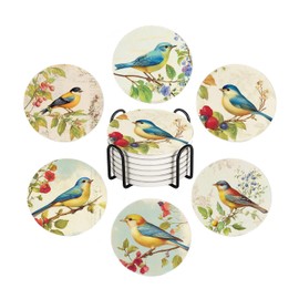 6 posavasos con soporte, clásico de primavera, flores, absorbentes, de cerámica, con base de corcho, mesa de bar para el hogar y decoración de oficina, regalo para calentar la casa