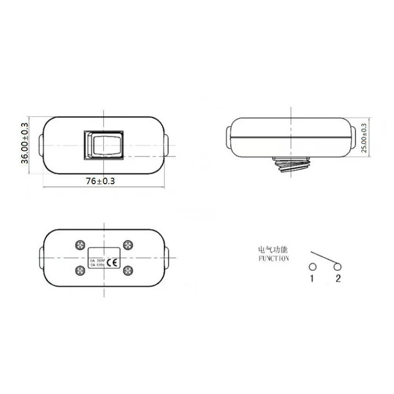 KQE 12V 10A waterproof RED On / Off bedroom inline