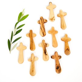 Certified Holy Land Olive Wood Caring/Holding Cross (10, Medium Pocket Cross)
