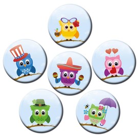 Magnets Owl Decorative Gift Set Fridge Magnets Owl Motif Animals Funny for Children Girls Women Strong Large 50 mm Round Colourful