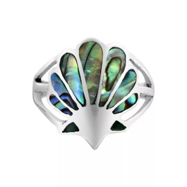 AeraVida Majestic Ocean's Seashell Motif Abalone Shell Inlay Sterling Silver Ring-9