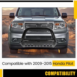 KUAFU Bull Bar Brush Guard Compatible with 2009-2015 Honda Pilot Grille Grill Guard Impact Bar Steel Electrophoresis & Powder Coated Black