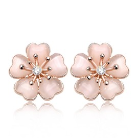 IUHA (Season Flowers) Cherry Blossom Earrings, Mini Size, Glass Metal, Cubic Zirconia