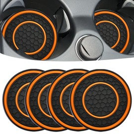 JUNAHAA Car Cup Coaster Universal Automotive Waterproof Non-Slip Cup Holders Sift-Proof Spill Holder Car Interior Accessories 4 Pack Black & Orange