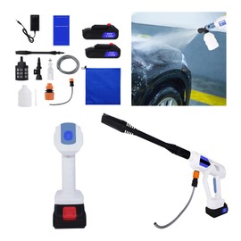 Cordless Pressure Washer, 21V 120W Portable Pressure Washer with Accessories, 2.8-3L/min, Portable Power Cleaner with Multi-Function Nozzle, 2 Batteries, Suitable for Washing Cars/Fences/Siding, White