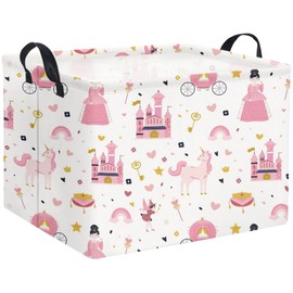 TIBAOLOVER Rectangular Kids Storage Basket Baby Storage Basket with Handles for Home Kitchen Boys and Girls Cute Toy Storage Bin Organizer Shelf Book Room Decor(Princess Castle)