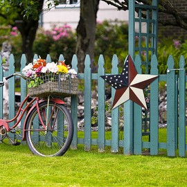 WHY Decor Metal Barn Star, American Patriotic Star Wall Decoration Outdoor Indoor Hanging Wall Decor Gift for Man Star Ornament 21inch (American Barn Star-E)