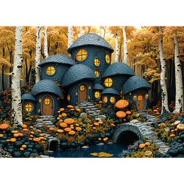 lamplig Puzzles for Adults 1000 Pieces, Fall Puzzle Forest Mushroom Jigsaw Puzzle, Stone House Puzzles 1000 Pieces, Creative Games and Gifts Thanksgiving Puzzle for Adults (27.5"x19.6"), 1:1 Poster