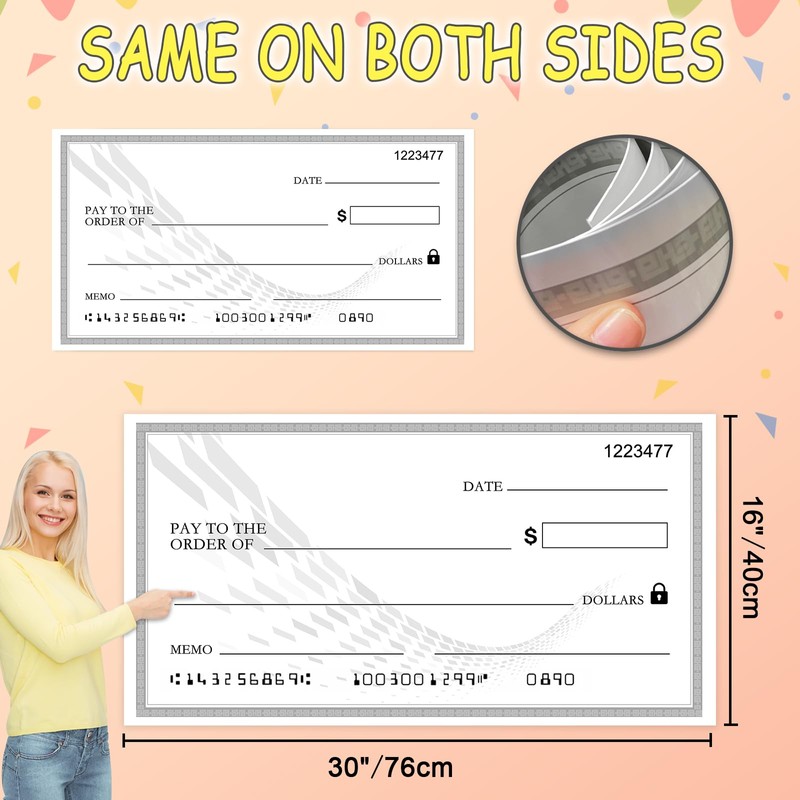 Big Checks for Presentations 30 x 16'' Reusable Giant Large