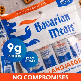 Bavarian Meats Hot & Spicy Lil' Landjaeger Meat Sticks, Individually Wrapped Smoked Sausage Protein Snacks, Zero Sugar, Great Source of Protein, Gluten Free, Keto Friendly Low Carb Snack, 0.5 Ounce (Pack of 10)