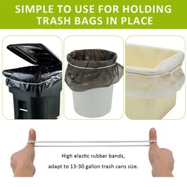 Trash Can Bands, HYLIYAKI Garbage Can Bands Good Elastic Hold Trash Bags in Place, Large Durable Rubber Bands with Strong Elasticity Fit 13 to 30 Gallon Trash Cans, Set of 3 in White.