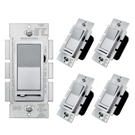 BESTTEN 5 Pack Matte Silver Dimmer Light Switch, Single Pole or 3-Way, Compatible with Dimmable LED, CFL, Incandescent and Halogen Bulb, LED Slide Dimmer Wall Switch, 120VAC, UL/cUL Listed