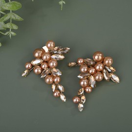 Lenjicons Elegant Pearls Hair Clips Rhinestone Pearls Hair Barrettes Women Wedding Hairpiece Handmade Rhinestone Wedding Headpiece for Brides Bridesmaid(2pcs) (champagne)