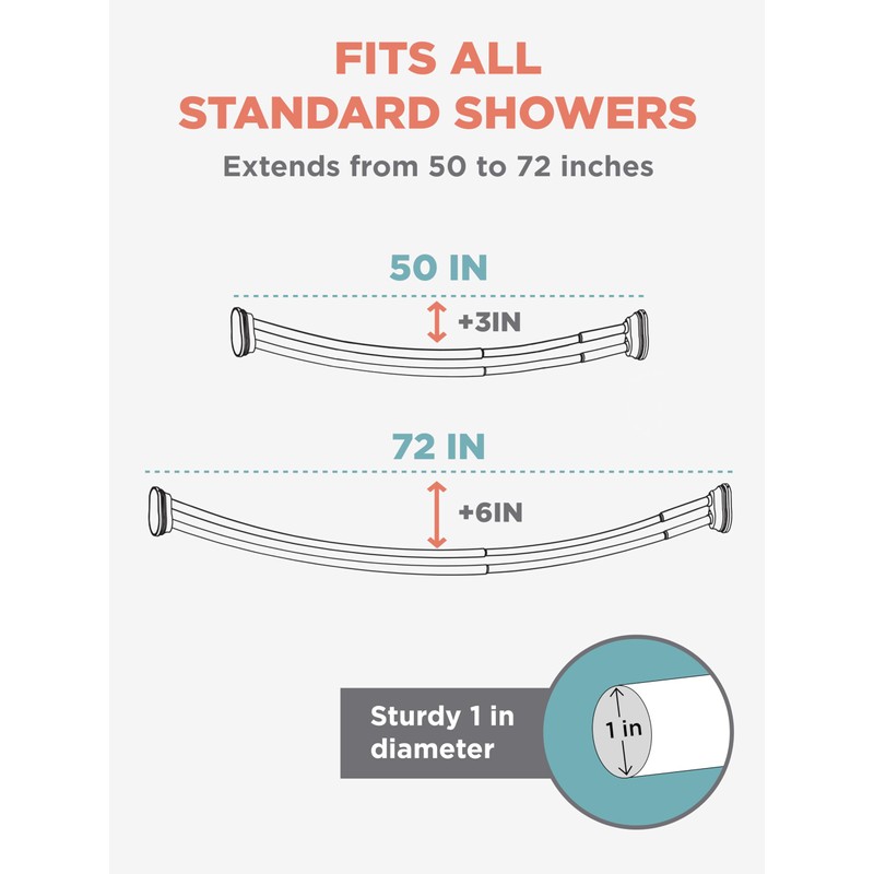Zenna Home Rustproof Double Curved Shower Curtain Rod, No Drill
