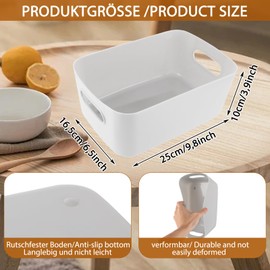 Oungy Pack of 10 Storage Baskets, Plastic Grey Organiser Boxes with Handle, 25 x 16.5 x 10 cm, Plastic Storage Boxes, Organiser, Plastic Basket, Bathroom Storage for Cosmetics, Shelf, Plastic Box