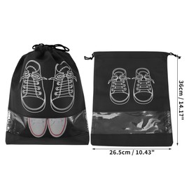 CAPASTEC 5 Stück Schuhtaschen zum Verpacken mit klarem Fenster, staubdichte Zugband-Reiseschuhaufbewahrungstaschen für Männer und Frauen, Medium, Schwarz