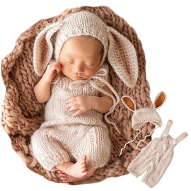 Zeroest Newborn Photography Props Baby Boys Girls First Picture Outfits Photoshoot Infant Photo Crochet Knitted Handmade Set (Khaki-01)
