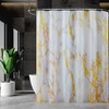 BLESFOREVER Gold White Marble Shower Curtain Set with 12 Hooks,