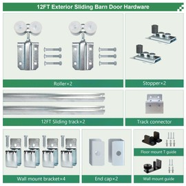 DIYHD 12FT Galvanized Steel Exterior Sliding Barn Door Hardware Kit, Heavy Duty Wall Mount Box Track for Outdoor, Fit Max Door Width 72in, MAX Load 300 lb