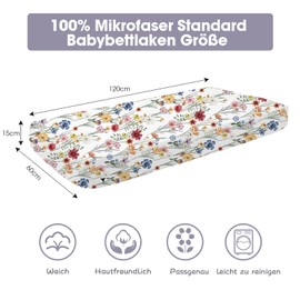 Little Grape Land Fitted Sheets 60 x 120 cm, Set of 4 for Baby Cot and Cot, Butterfly/Pink/Flowers/Grey Purple