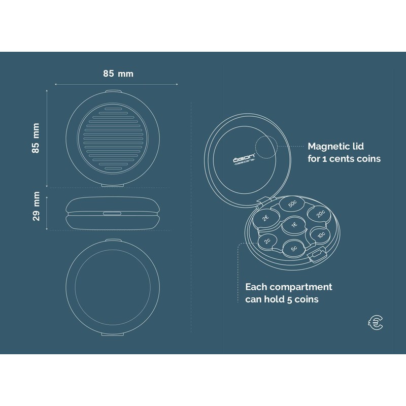 ÖGON DESIGN Euro Coin Dispenser Münzspender, Silber, Einheitsgröße