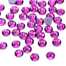 Wambere Pack of 1440 Hotfix Rhinestones, Crystals Flat Back Rhinestones Glass Glitter Stones Nail Art Gemstones Round Diamond, Hotfix Crystal Round Gemstones 2.7-2.9 mm, Fuchsia