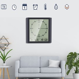 Lancoon Digital Screen Wall Clock Indoor Temperature Humidity Mute Snooze for Strong Sleep Black