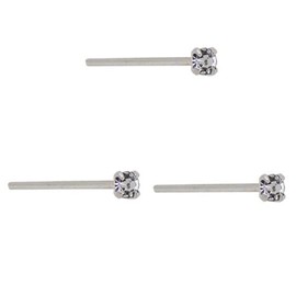 DENI 3 Nose Studs Straight 925 Sterling Silver with Very Small Cubic Zirconia of 1.5 mm Thin with Bar Thickness 0.6 mm Sterling Silver, Sterling Silver