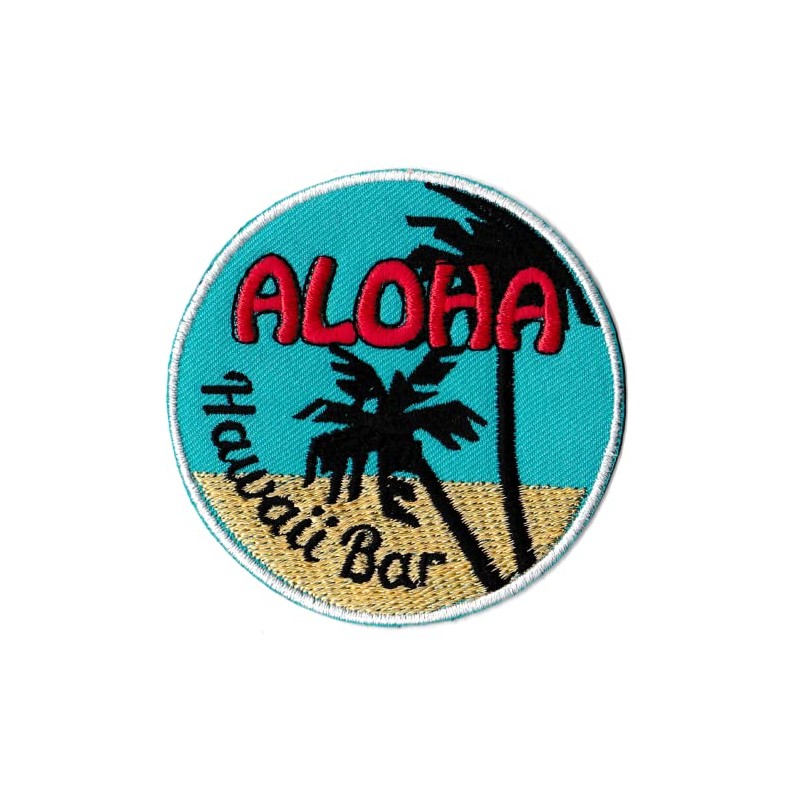 Aloha Hawaii Bar Patch Embroidered Round Iron On Patch