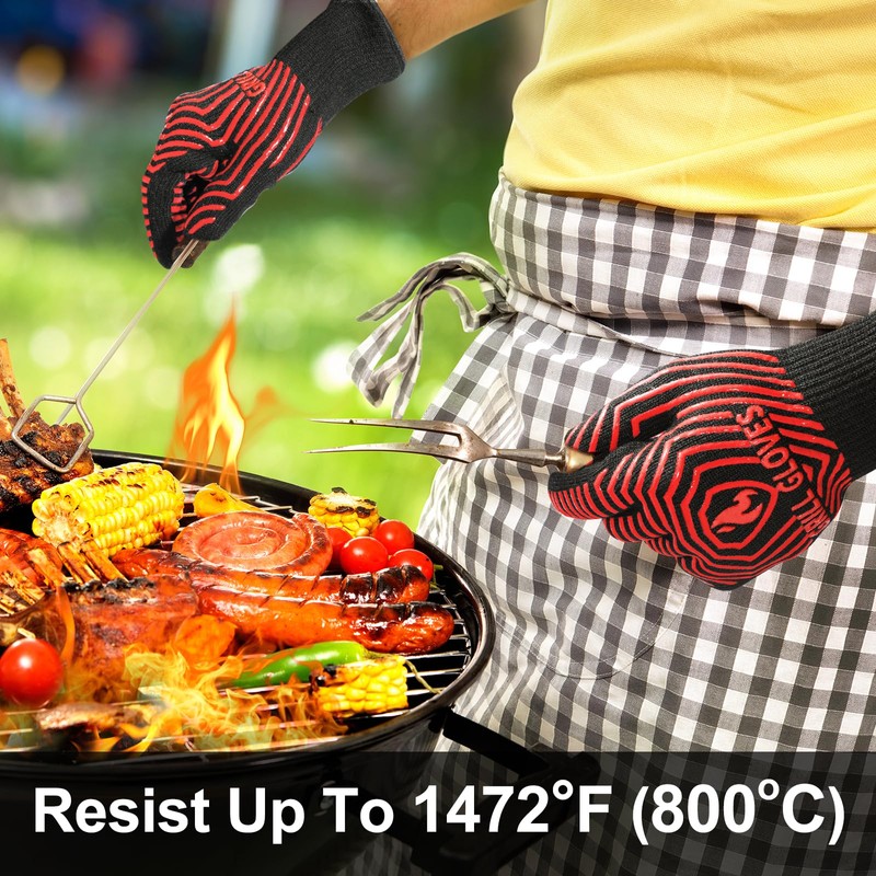 QUWIN BBQ Gloves, BBQ Accessories 1472℉ Extreme Heat Resistant, Grilling