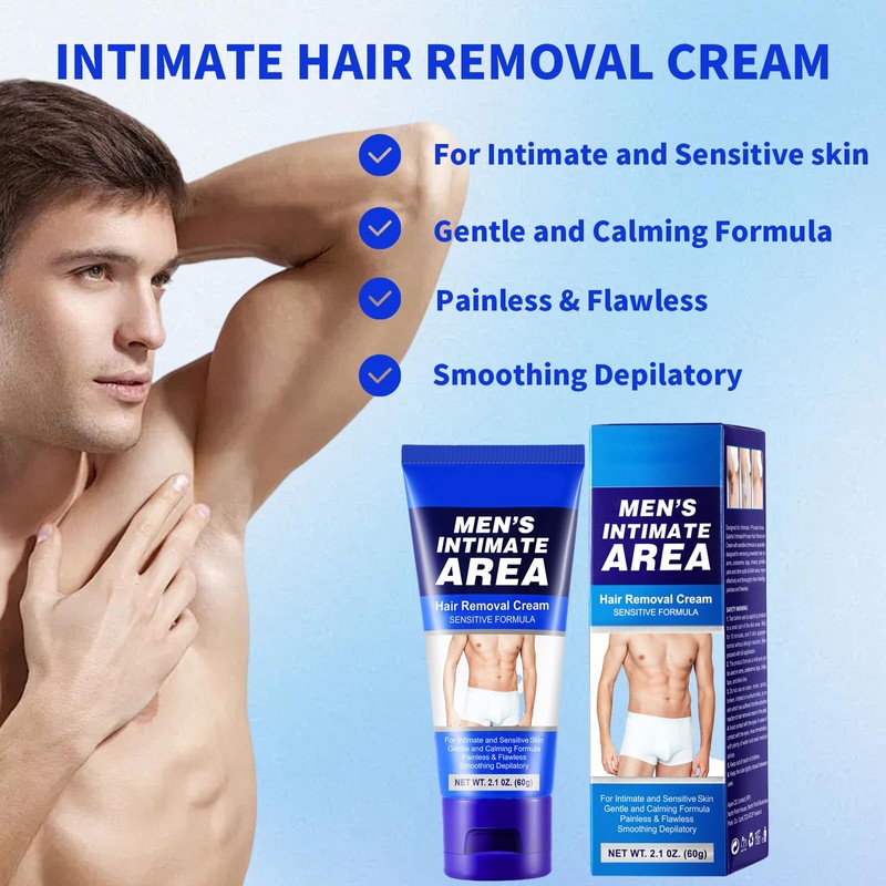 Mens Hair Removal Cream, Painless Intimate Hair Removal for Sensitive