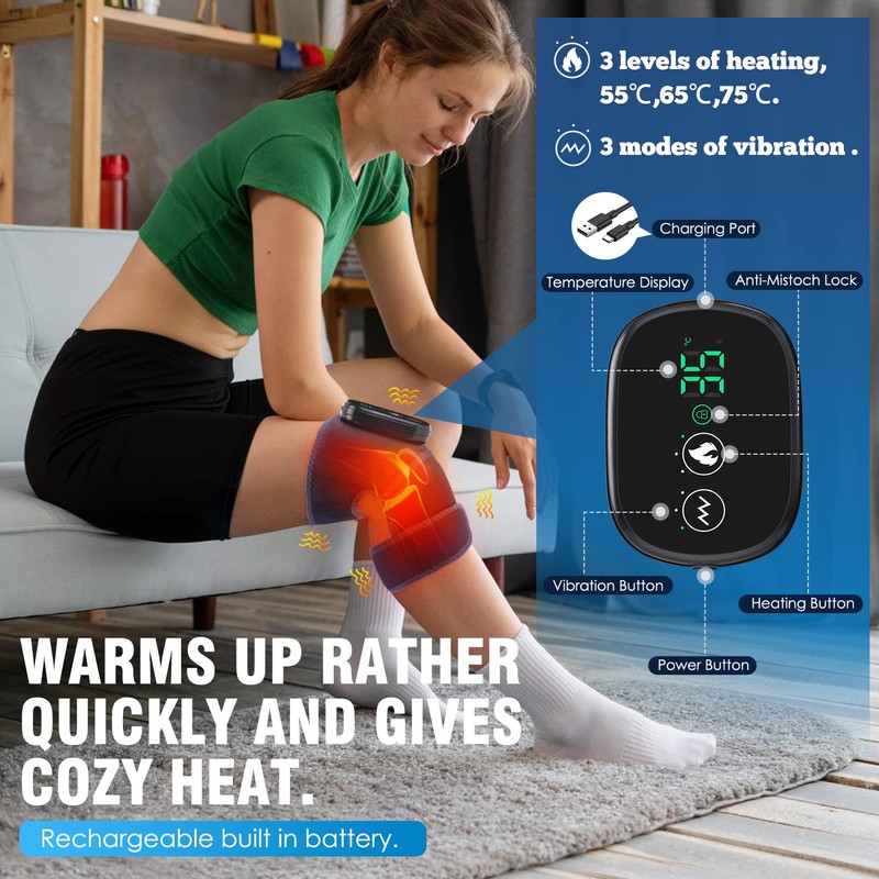 MOAJAZA Knee Massager with Heat and Vibration, Heating Pads for
