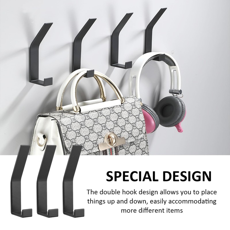 MAXQUU 6 Pieces Black Towel Hooks, Wall Hooks, Drilled Coat