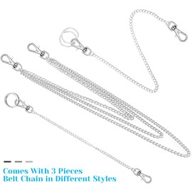 Anezus 3pcs Belt Chain, Pocket Chain, Chains for Wallet, Pants, Jeans, Goth Accessories for Eboy, Egirl, Men and Women