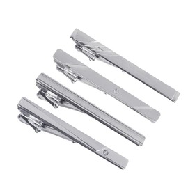 SUMAJU Tie Clips, 4Pcs Fashion Necktie Clip Tie Bar Clips Tie Pins Set Silver Tone