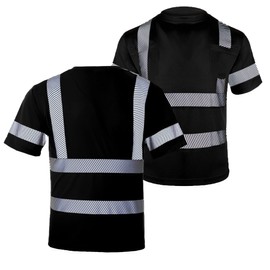 FONIRRA Hi Vis Safety T Shirt for Men Class 2 ANSI Reflective High Visibility Short Sleeves Work Shirt (Black,L)