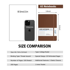 Dynta Hardcover Journal Notebooks, 10 Packs A5 Lined Journals Bulk for Writing 200 Pages/100Sheets, 8.4 x 5.8 inch, Classic Ruled Notebook for Work/Travel/College/Note Taking(Brown)