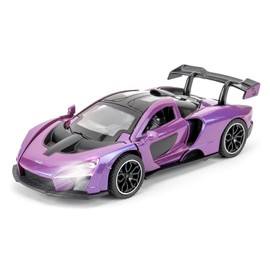 BGHSCA 1/32 McLaren Senna Car Model, Collecting McLaren Senna Super Sport Diecast Car Toy with Sound and Light, Zinc Alloy Pull Back Purple Toy Vehicle for Adults Boys Girls