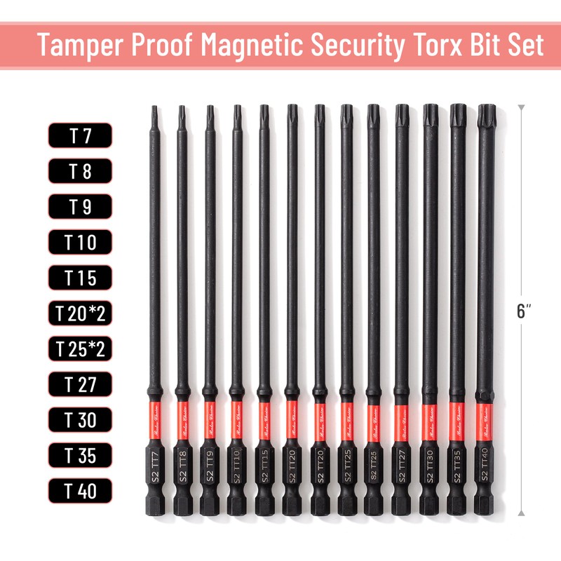 Bates- Impact Long Torx Bit Set, 13 pcs, 6-Inch, 1/4"