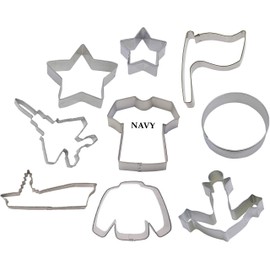 Military Navy Cookie Cutter 9 Piece Set from The Cookie Cutter Shop - Aircraft Carrier, Jet Fighter Airplane, Flag, Star Cookie Cutters – Tin Plated Steel Cookie Cutters