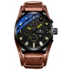 JewelryWe Leather Wristwatch for Men:Round Analog Quartz Calendar Watch Punk