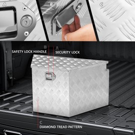 DNA MOTORING Trailer Tongue Box Truck Tool Box, Lockable Storage Box Truck Bed Tool Box Aluminum Truck Tool Box for Bed of Truck, with Lock & Keys, 32.5" X 18" X 16", Silver, TBOX-T5-012-ALU