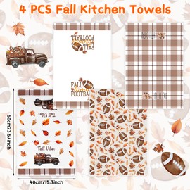 XEQWZVFR 4 Pcs Maple Leaf Football Plaid Kitchen Towel-15.7'' x 23.6'' Fall Kitchen Towels Dish Towel Autumn Maple Leaf Decorative Absorbent Hand Towels for Thanksgiving Harvest Family Pack
