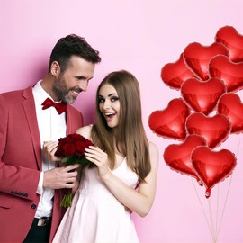 10 Pack Red Heart Balloons - 18 Inch Heart Shaped Foil Balloons for Valentines, Christmas, Birthdays, Engagement, Wedding, Baby Shower, Party Decorations