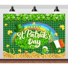 CORFOTO 5x4ft Fabric Happy St Patricks Day Decorations Backdrop Spring Bokeh Sequins Lucky Green Shamrock Photography Background Irish Party Decor Photo Booth Prop