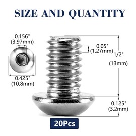 1/4-20 x 1/2" Button Head Socket Cap Bolts Screws, 20Pcs 304 Stainless Steel 18-8, Allen Hex Drive, Bright Finish by SG TZH(with Hex Spanner)