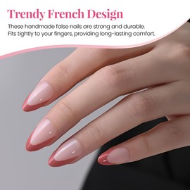 XZMeiLun Red French Tip Press On Nails Short Almond 30 Pcs, Designer Reusable Acrylic Fake Nails with Glue, Glossy Soft Gel Nails Wedding and Party, Stick On Glue On Nails, Nails fro Women Gift