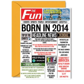 11th Birthday Card for Boys Girls - Born In 2014 Newspaper - Happy 11 Birthday Cards for Son Niece Brother Cousin Granddaughter Daughter, 5x7 Inch Bday Greeting Cards